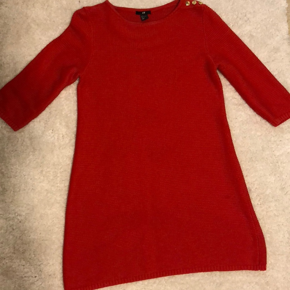 H&M red quarter length sleeve sweater tunic